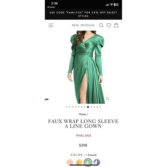 Mac Duggal Gown Size 12 In An Emerald Green! NWT! Be The Bell Of The Ball! - Picture 3 of 16